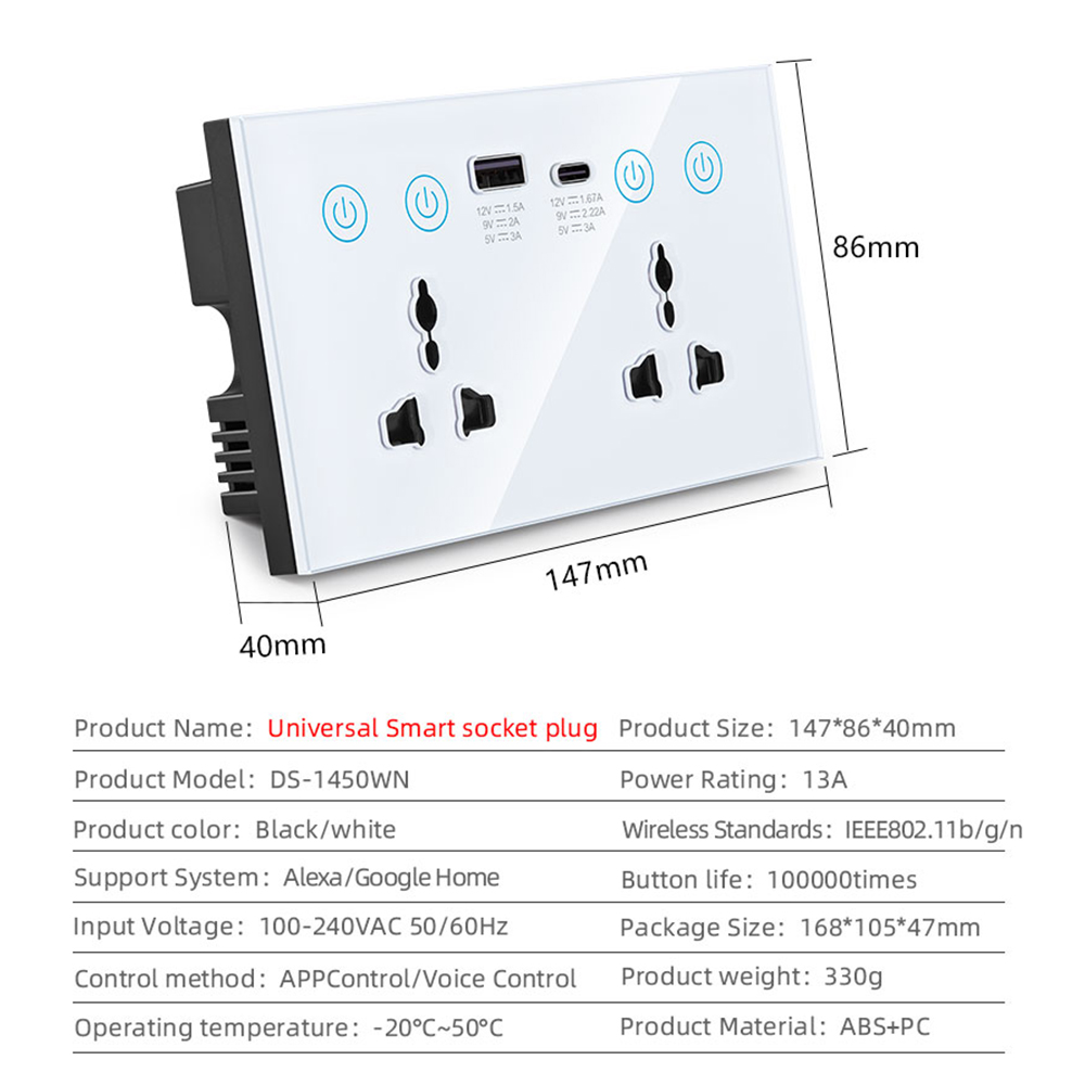 Dual WiFi Smart Wall Plug Socket with USB (RSH-SP214)